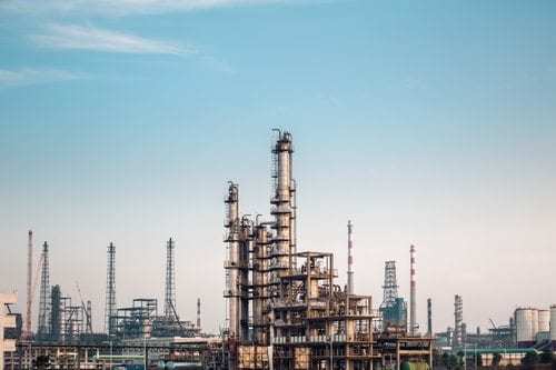 chemicals plant against a dusk sky, industrial landscape