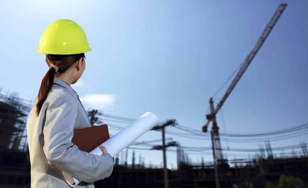 Young female engineer wearing hard hat