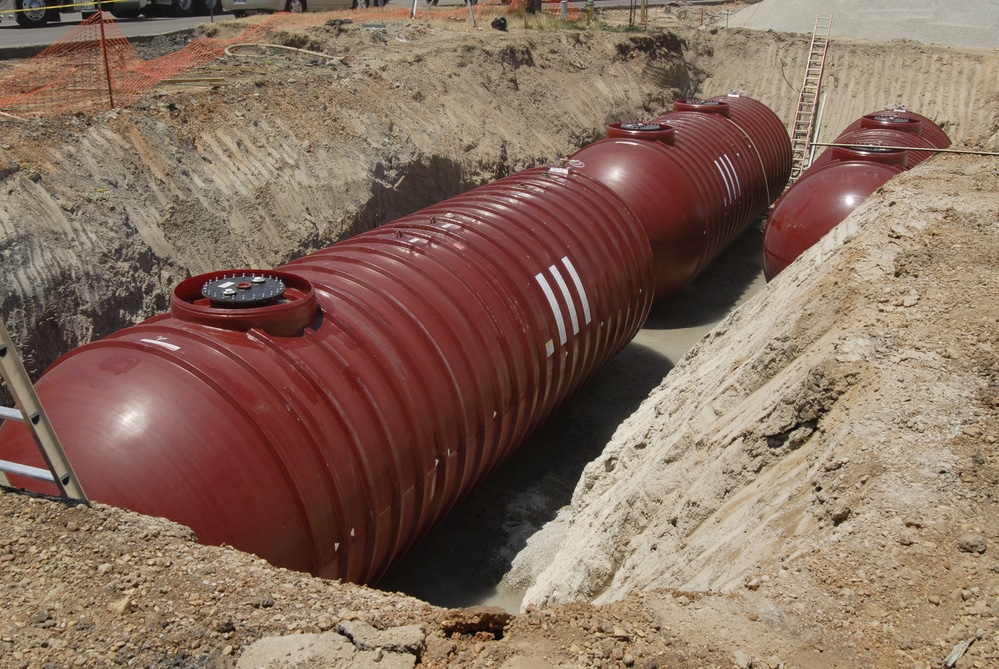 new gasoline station underground fuel tanks